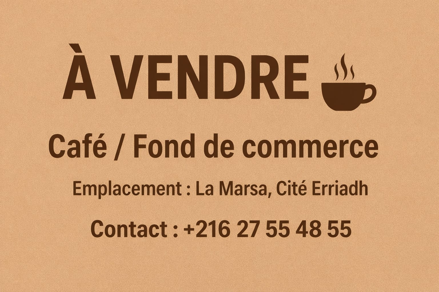 La Marsa&nbsp;Cite Erriadh&nbsp;Bureaux & Commerces&nbsp;Fond de Commerce&nbsp;Fonds de commerce caf�  cit� el riadh la marsa