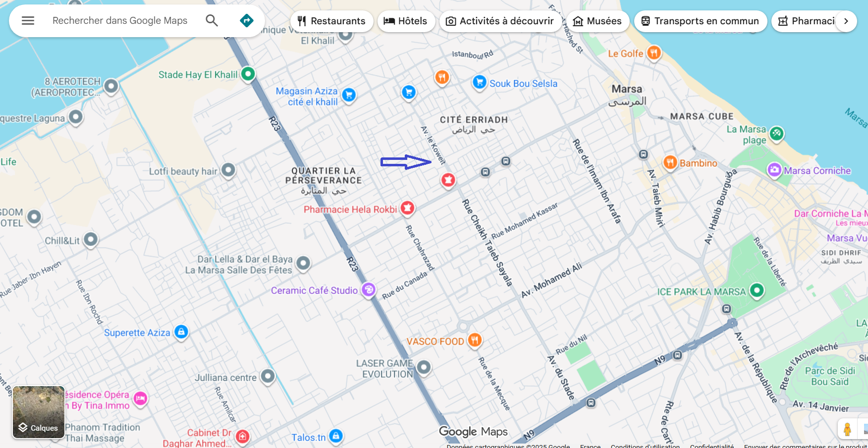 La Marsa&nbsp;Marsa Erriadh&nbsp;Location&nbsp;Appart. 2 pi�ces&nbsp;S plus 1 spacieux au 1er �tage