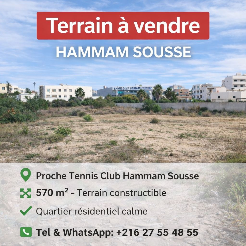 Hammam Sousse&nbsp;Hammam Sousse&nbsp;Terrain&nbsp;Terrain nu&nbsp;Terrain 570m  hammam sousse