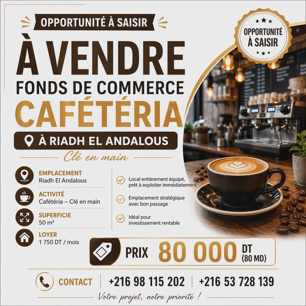 Ariana Ville&nbsp;Riadh Landlous&nbsp;Bureaux & Commerces&nbsp;Fond de Commerce&nbsp;Fond de commerce caf�t�ria riadh andalous