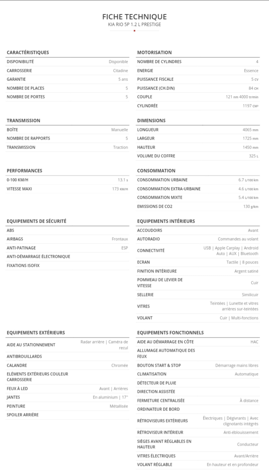 Mnihla&nbsp;Jardins d'el Menzah&nbsp;Kia&nbsp;Rio&nbsp;Kia rio 5p prestige