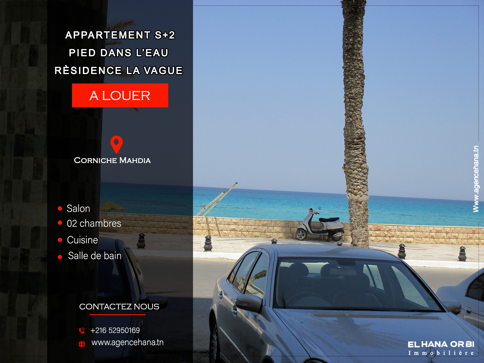 Mahdia&nbsp;Mahdia&nbsp;Location vacances&nbsp;Appart. 2 pi�ces&nbsp;S2 r�sidence la  vague pied dans l eau
