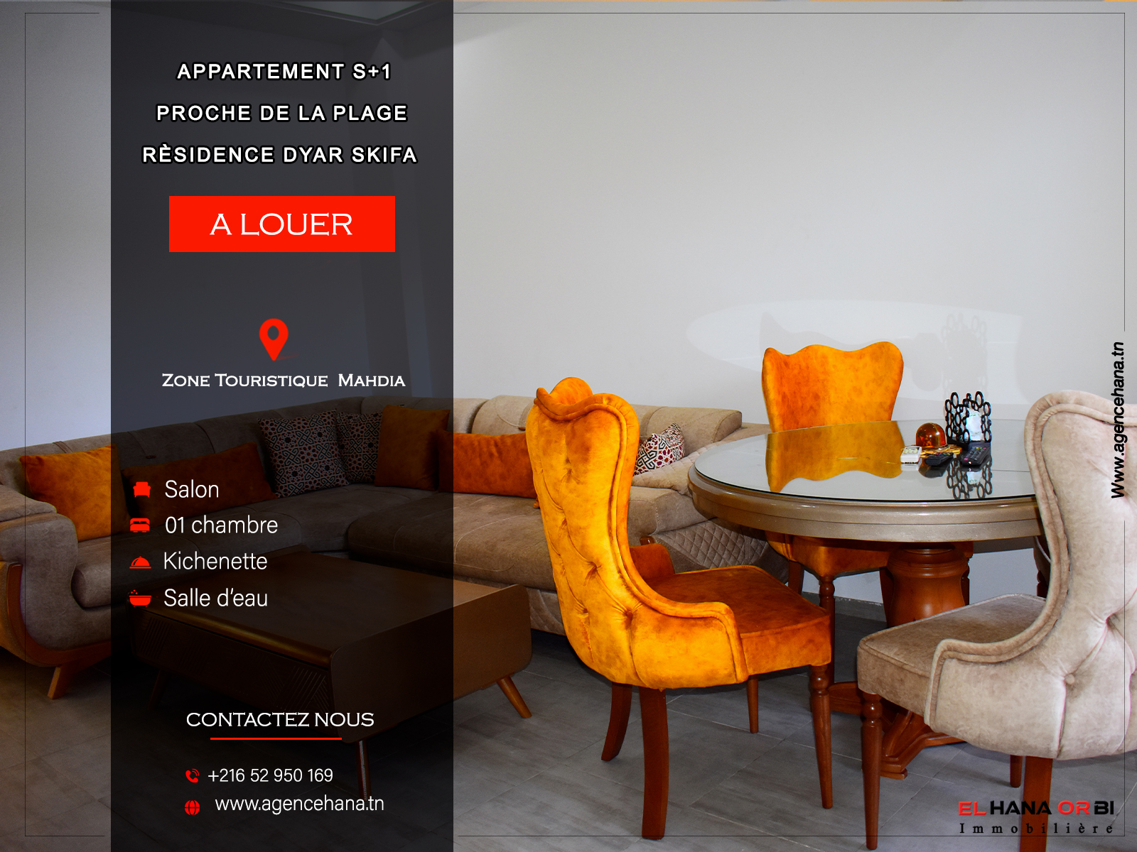 Mahdia&nbsp;Mahdia&nbsp;Location vacances&nbsp;Appart. 1 pi�ce&nbsp;S1 rz dyar skiffa la zone touristique mahdia