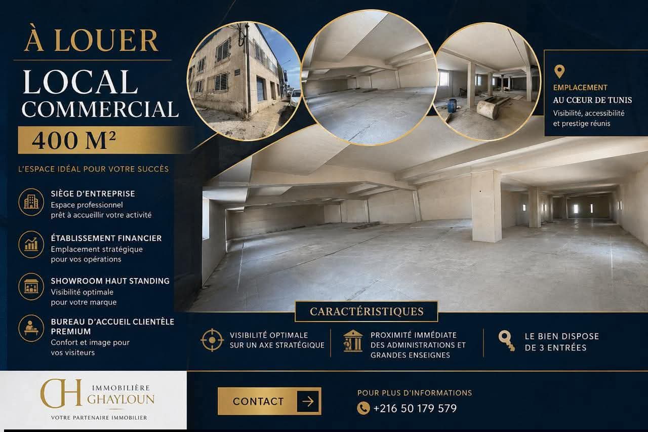 Bab Bhar&nbsp;Republique&nbsp;Bureaux & Commerces&nbsp;Surfaces&nbsp;Local en plein centre ville tout type de commerce